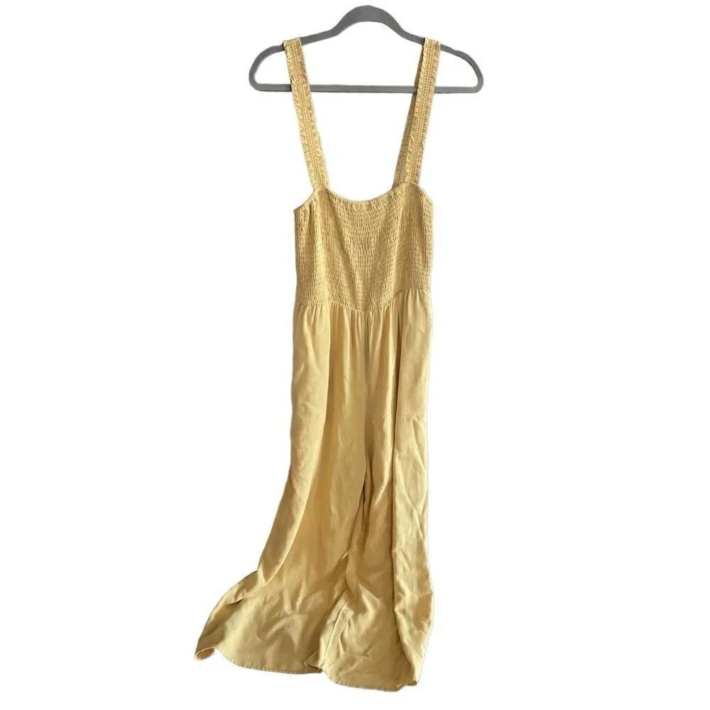 Heyson Womens Mustard Sleeveless With Pocket Smocked Jumpsuit Size Medium